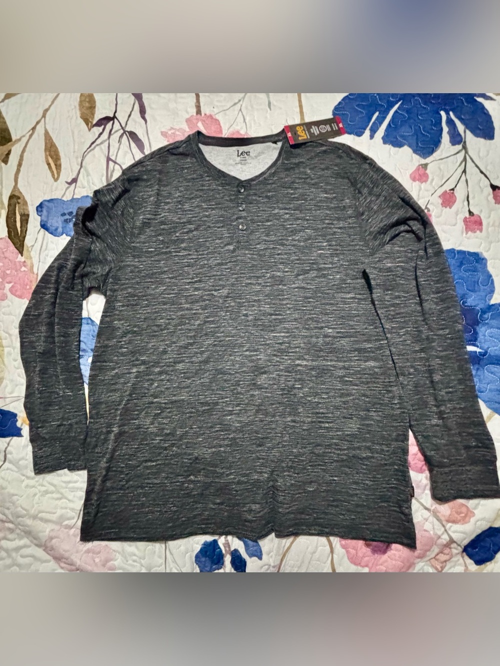 NWT Lee Premium Select Mens XL Henley Shirt Black Space Dye Long Sleeve